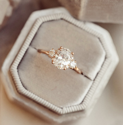 1.25 Carat Oval Cut Moissanite 14K Solid Gold Three Stone Propose Ring for Women