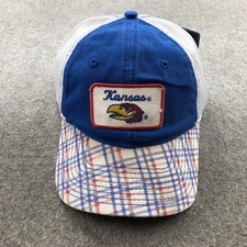 Kansas Jayhawks Hat Cap Strap Back Mens One Size Blue Plaid Embroidered Mesh