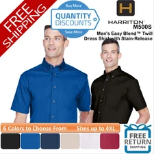 🔥 Harriton Men's Easy Blend Twill Dress Shirt Stain-Release Up To 4XL M500S