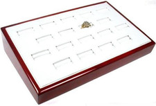 White Leather Rosewood 18 Ring Tray Jewelry Counter Showcase Display