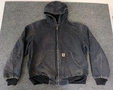 Carhartt Men's L Hoodie Jacket Distressed J140 Blue Black Quilt Line Bomber READ