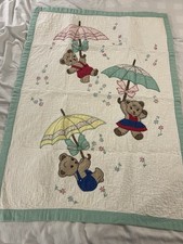Embroidered Baby Bed Crib Carriage Cover Quilt Nursery Applique Quilted Bears