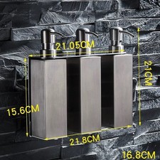 Stainless Steel Soap Dispenser Wall Mounted Shampoo Three Bottles Set Square ↑