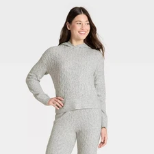Women's Cashfeel Cable Knit Hooded Pullover Sweater - Auden Heather Gray M