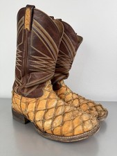 Tony Lama Pirarucu Cowboy Boots Mens 11 D Brown Leather Big Bass Fish Square Toe