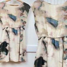 Alice + Olivia Abstract Watercolor Print Mini Dress Women's S Silk Cap Sleeve