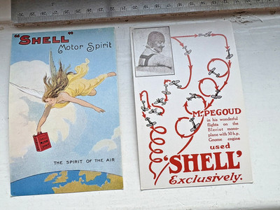 2 Werbung Luftfahrt M Pegoud Postkarten Shell Motor Spirit, moderne Karten.