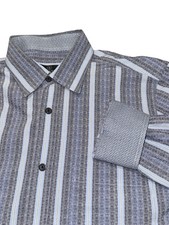 Bugatchi Dress Shirt Mens M Long Sleeve Button Up Blue Stripe Flip Cuff