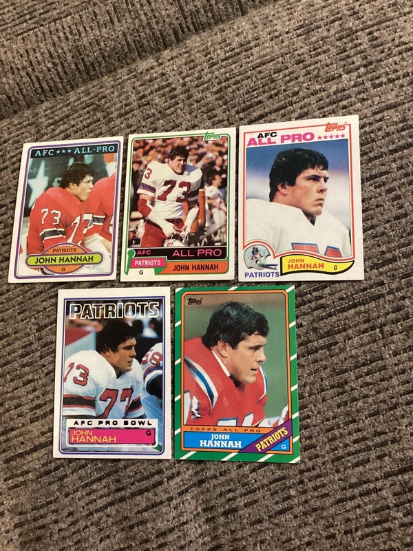 (5) JOHN HANNAH Cards - 80, 81, 82, 83, 86 - NEW ENGLAND PATRIOTS & ALABAMA