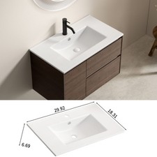 Glossy White 30" Ceramic Vanity Vessel Sink with Overflow, No Drain for Storage