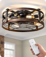 EDISHINE Rustic Caged Ceiling Fan w Light Kit Remote Control for Kitchen Bedroom