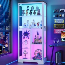 Display Cabinet with Glass Door, Display case with RGB Lights for Collectibles
