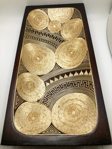 Colombian Batea Geometric Inlay Carved Wood Tray Folk Art Oblong 12x6