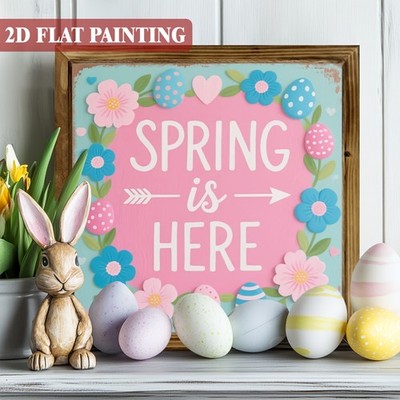 Cute Easter Bunny Wooden Plaque Spring Is Here Floral Eggs Home Decoration Gift