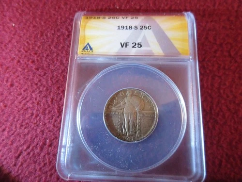 1918 S STANDING LIBERTY QUARTER ANACS CERTIFIED VF25 ORIGINAL