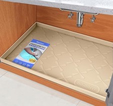 SIKADEER Waterproof Under Sink Mat 34" x 22", Silicone Mat Kitchen liner Beige