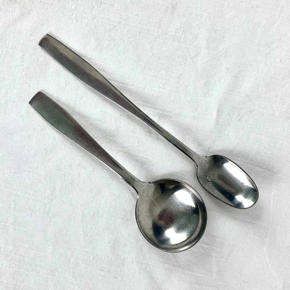 2 pc Georg Jensen Plata Round Soup Spoon and Ice Tea Spoon Vintage Stainless - Image 4 of 4