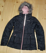 Girls Hooded Columbia Winter Jacket Coat Black w/ Pink Trim Size Large 14/16