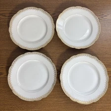 L. Bernardaud Limoges BER48 Pattern White & Gold D & Co 4 Bread & Butter Plates