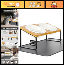 Adjustable Height Cat  Dog Food Bowls, Ceramic Slow Feeder, Anti-Vomit Stand, 2