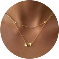 Herzkette Edelstahl 14K Gold Silber Buchstaben AnhäNger Layering Damen MäDchen