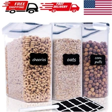 3-Piece Airtight Cereal Storage Set with Labels - BPA-Free & Dishwasher Safe