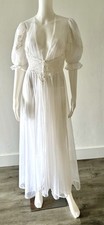 Vintage 60s White Peignoir Robe Nylon Lace Made In USA Size S
