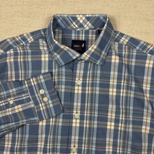 Johnnie-O Performance Button Up Mens Medium Stretch Long Sleeve Blue Plaid