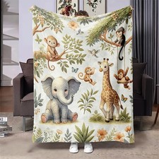 1pc Cartoon Forest Animal Flannel Blanket, Soft Warm Nap Blanket with Leaves, E