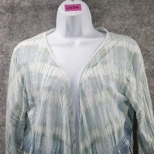NIC ZOE Cardigan Sweater Womens Petite Medium Blue Green Open Front Linen Blend