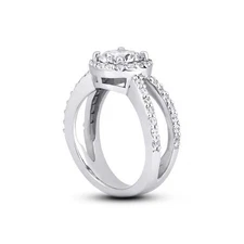 1.55ct tw F VS2 Round Natural Certified Diamonds 14K Gold Halo Side-Stone Ring