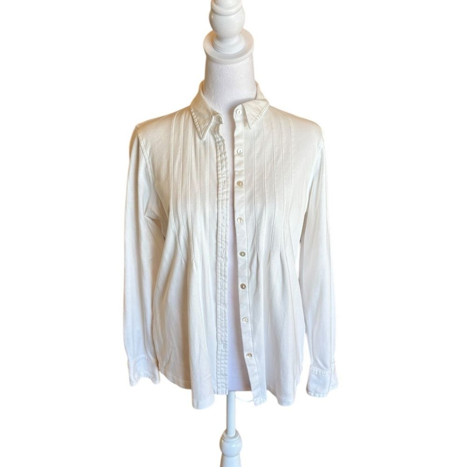 LL Bean Supima Cotton Button Up Shirt Long Sleeve Womens Size Medium White