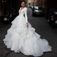 V-Neck Wedding Dress For Women Romantic A Line Evening Dress Ruffles Party Dress