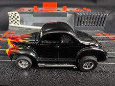 Tyco Non 440x 2 Black '40 Ford Coupe With Flames HO Scale Slot Car Running