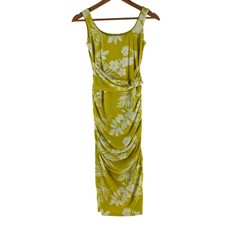 Fresh Soul Dress Womens 8 Yellow Floral Scoop Neck Ruched Bodycon Midi 129963