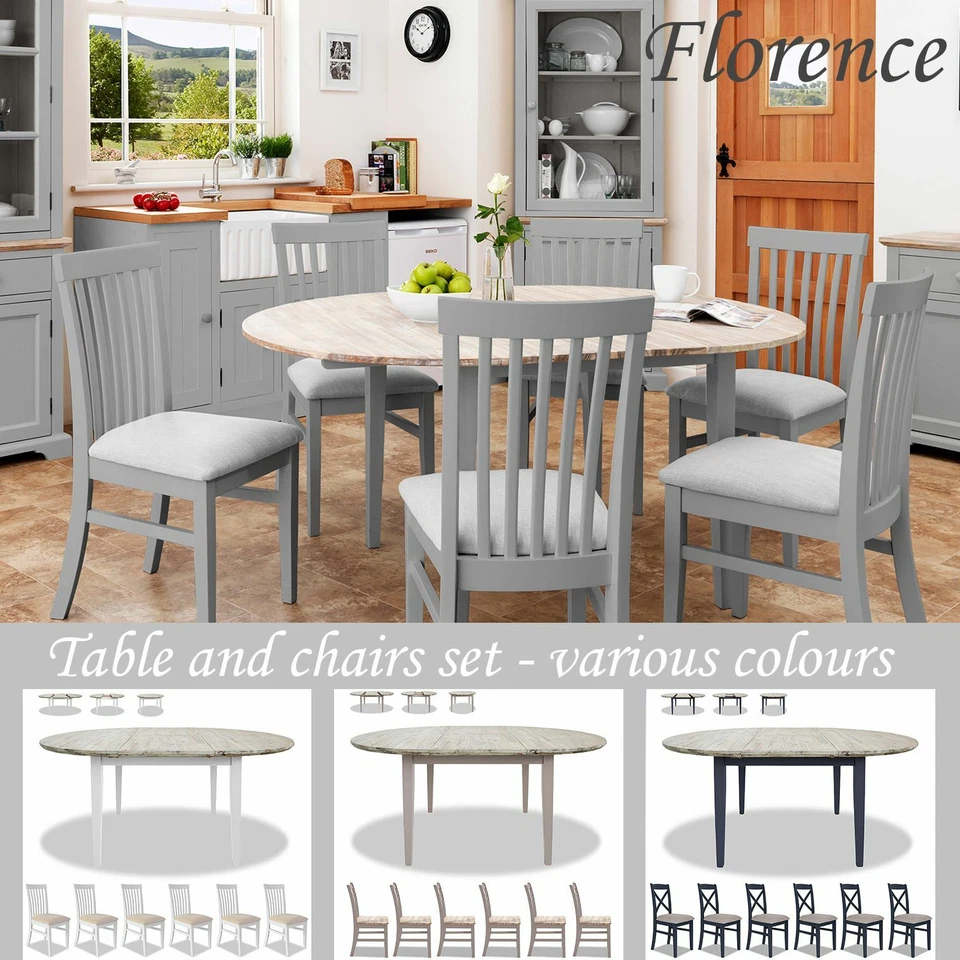 STATEMENT FURNITURE Extending Dining Table +6 Chairs Wooden Oval Table Florence Kitchen Furniture