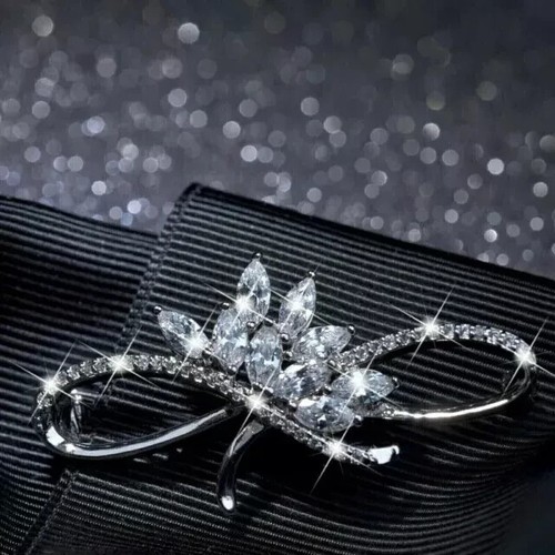 3.0 Ct Marquise Simulated Diamond Fancy Wedding Brooch Pin 14K White Gold Plated