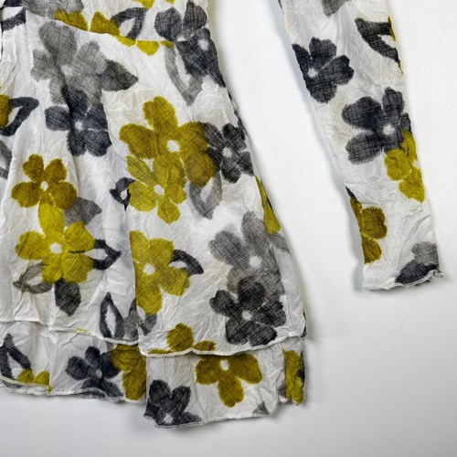 Comfy USA Extra Small Sheer Crinkle Floral Blouse Yellow Gray Peplum Hem Top - Picture 5 of 13