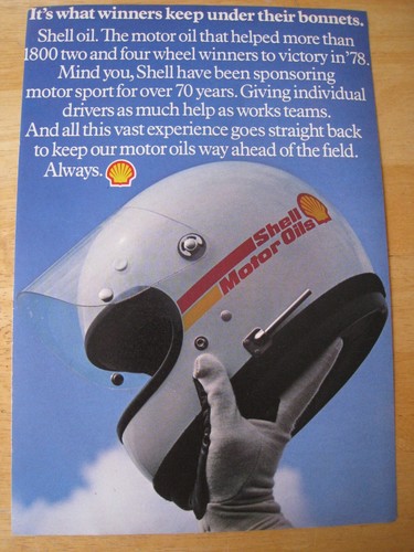 SHELL MOTORÖLE IT'S WHAT GEWINNER KEEP UNDER THEIR MOTORHAUBEN 79 WERBUNG A4 AKTE 37