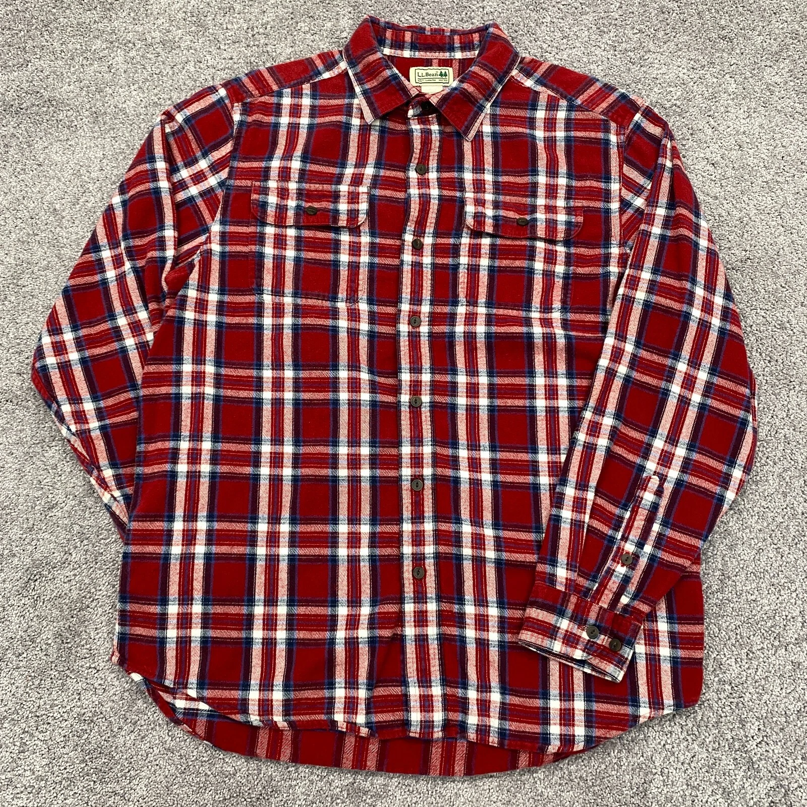 LL Bean Flannel Shirt Men's Medium Red Plaid Outdoor Casual Lumberjack