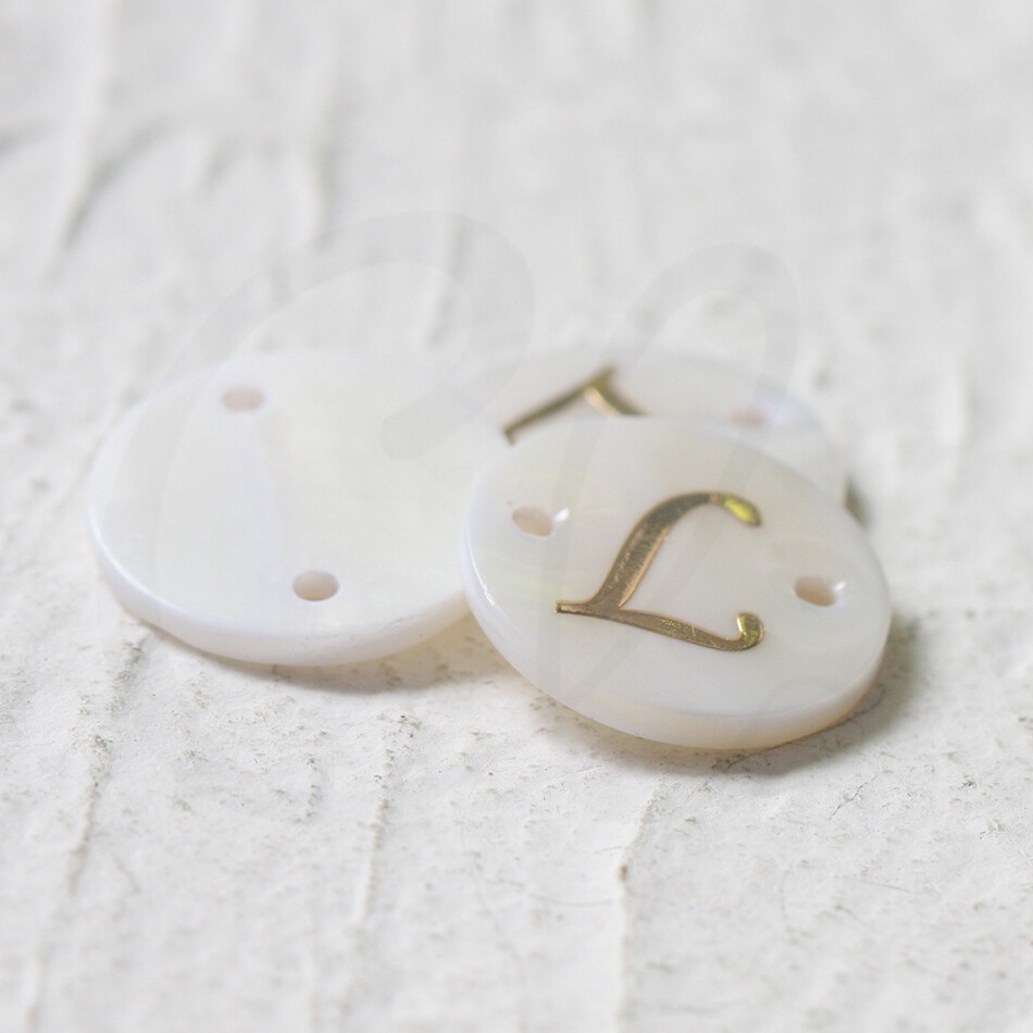 Natural Shell Gold Alphabet With 2 Holes-Alphabet-Letter-Round-Link ...