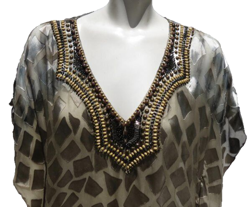HALE BOB Damen Gr. M L Seide Viskose Satin Burnout Batik Bluse Shirt Top Perlen - Bild 3 von 6