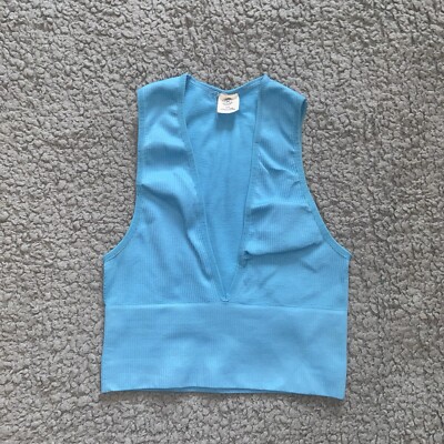 Urban outfitters sky blue Josie top deep v-neck crop top vest Size