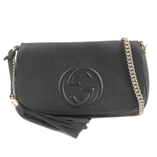 GUCCI SOHO Chain Shoulder Bag Purse Black  Leather 336752 Auth Used