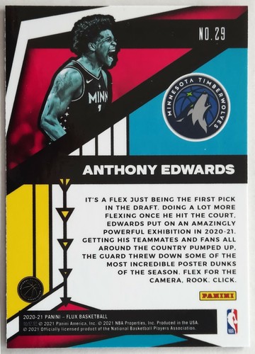 Anthony Edwards 2021 Panini Flux Appeal #29- Minnesota Timberwolves - Picture 2 of 2