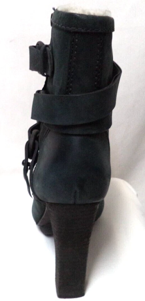 AllSaints Aloquin Botas de Tacón de Cuero Nobuck Forradas de Oveja Negro Talla 39 8 Foto 3 de 4