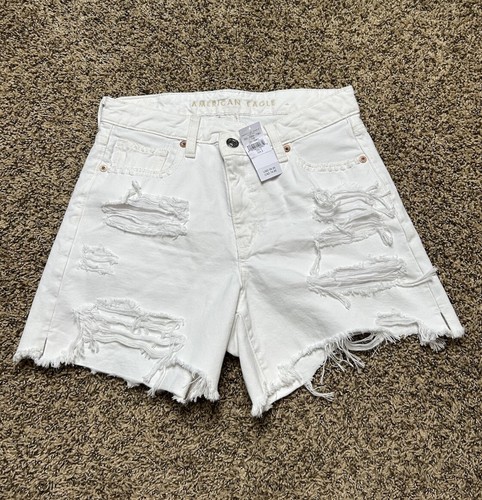 NWT AE American Eagle White Denim Shorts 'Highest Rise Baggy Short' Size 2