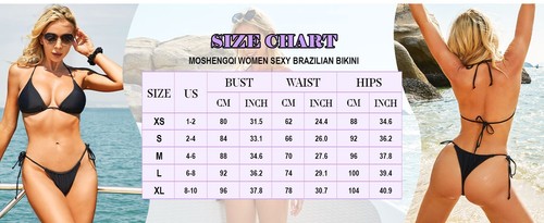 Women Sexy Brazilian Bikini 2 Piece Spaghetti Strap Top Thong Swimsuit Size M - Picture 4 of 4