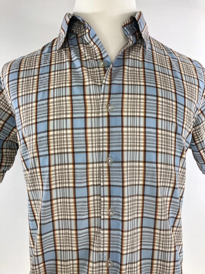 ANCHOR BLUE Men's Shirt Short Sleeve Plaid Button Up Blue Brown Sz M Foto 2 de 4