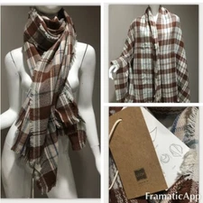 Look by M Scarf Blanket Maroon Blue Ivory Plaid Fringed Shaw 40 x 80 ~ NWT